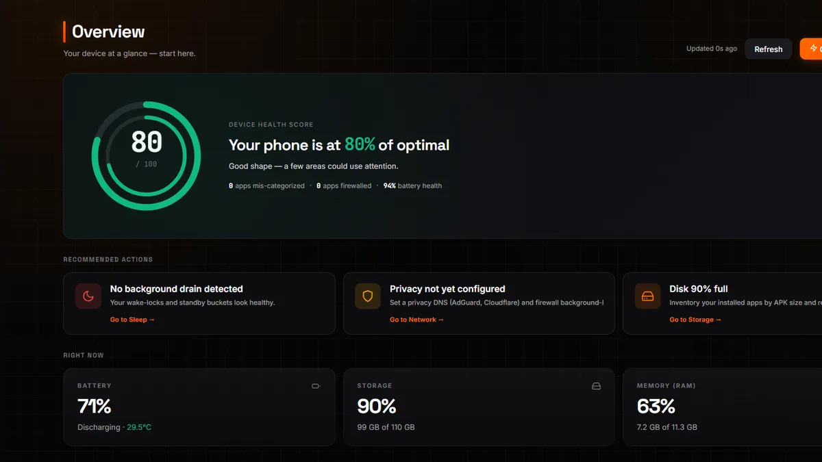 DozeForge — Control total de tu Android por ADB (sin root)